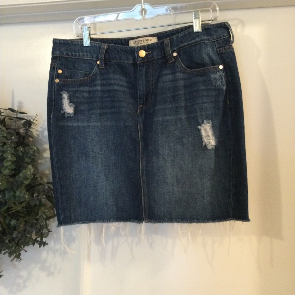 LIVERPOOL distressed denim skirt